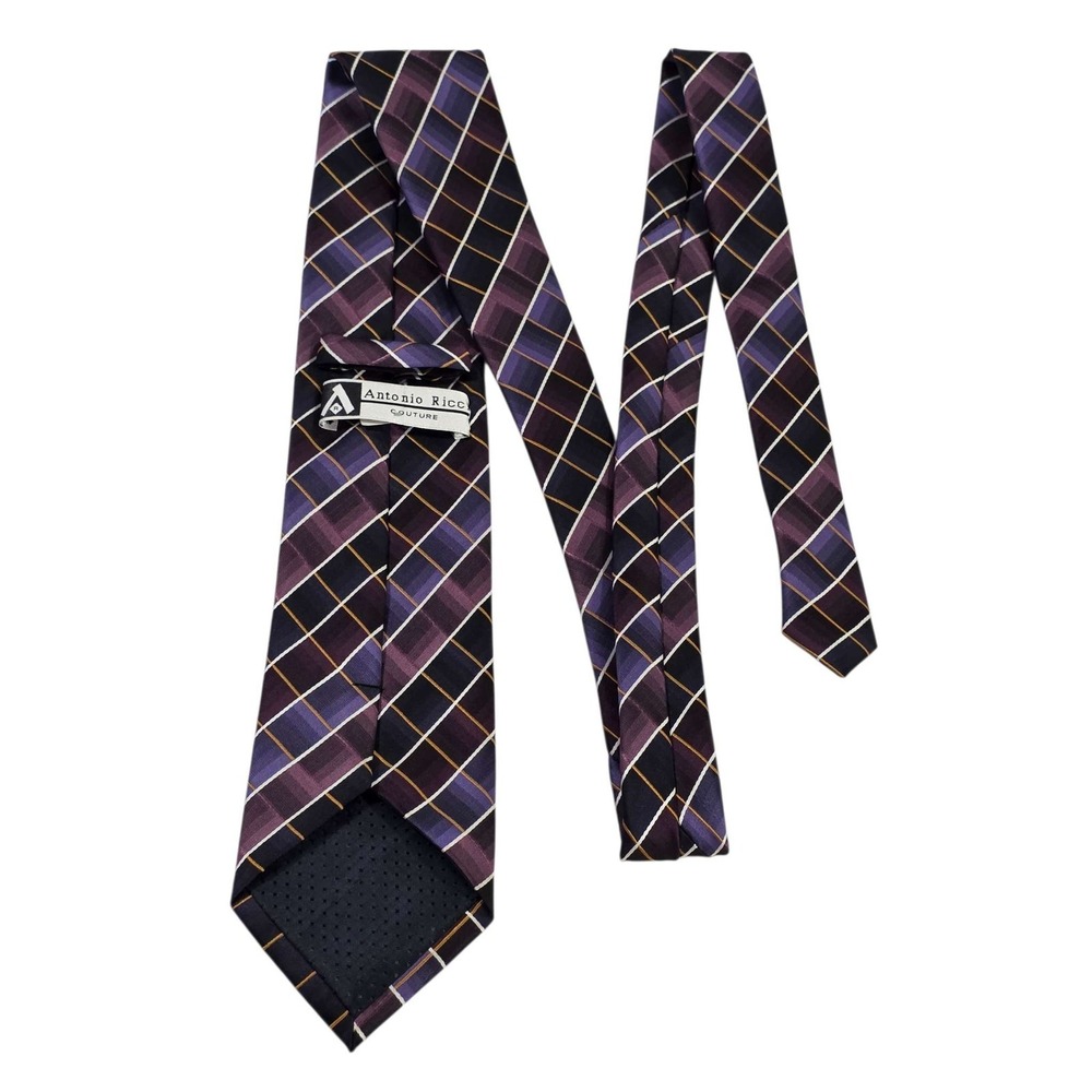 Antonio Ricci Plaid Mens Silk Blend Necktie Purple Designer Business Church Work